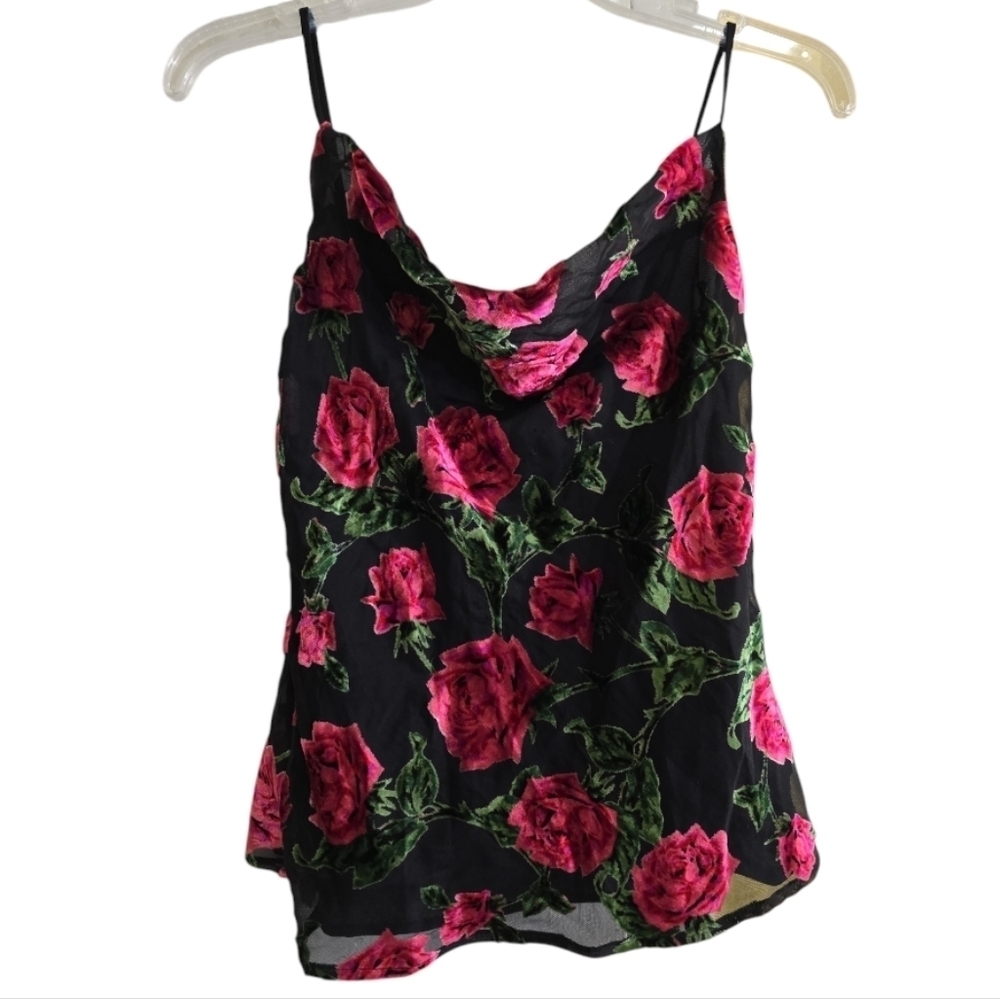 NWT NBD Harmony Cami Top in 90s Rose Floral Black and Pink - Picture 2 of 6